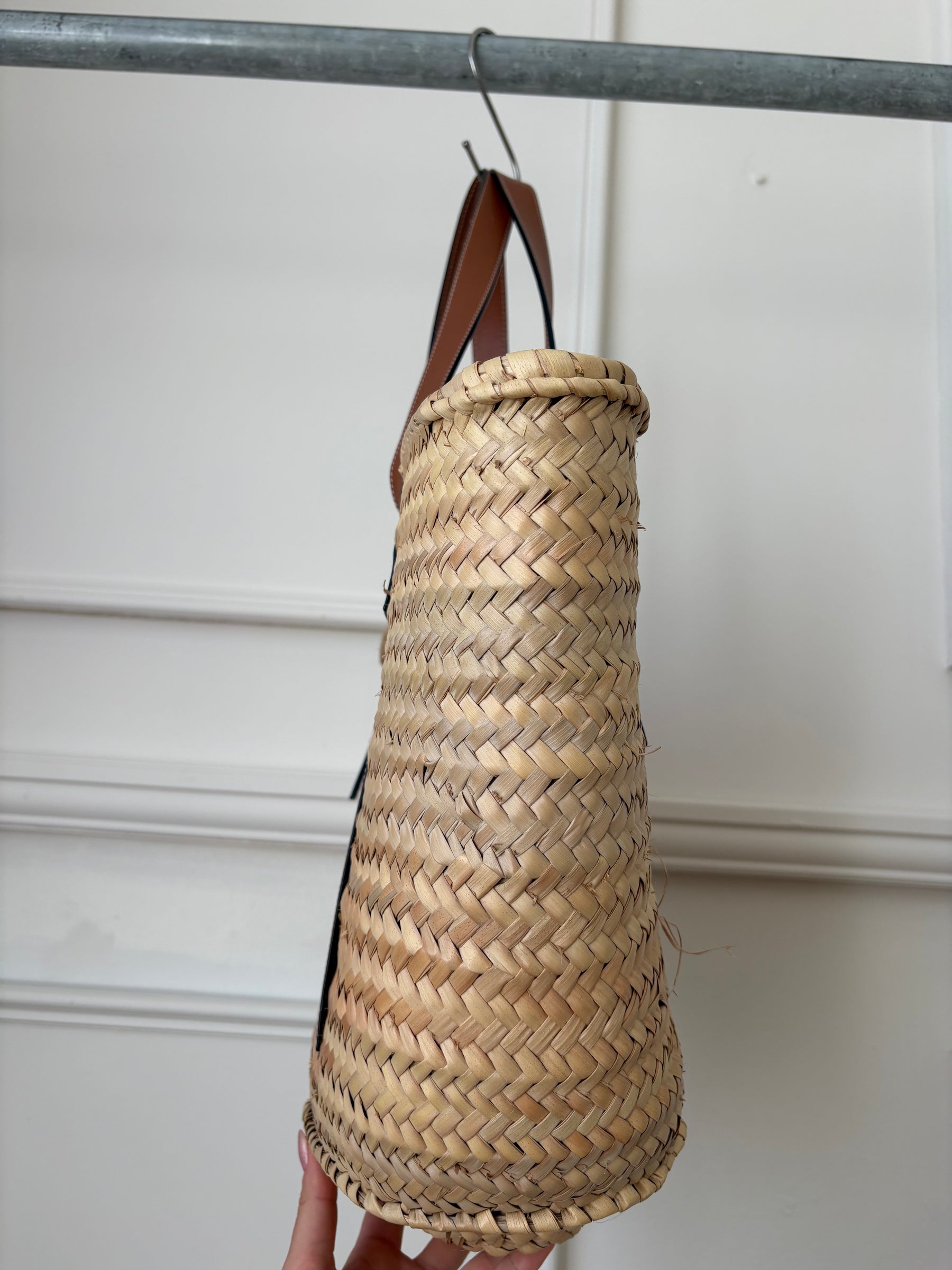 Loewe Raffia And Tan Leather Basket Bag Large