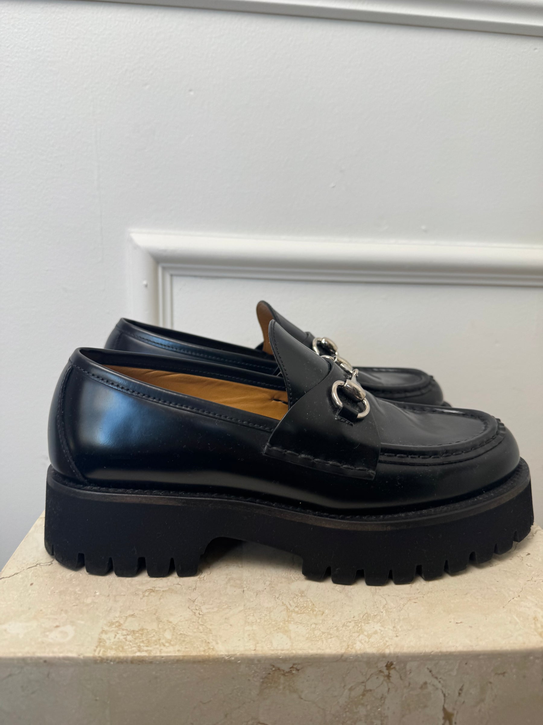 Gucci Black Horsebit Chunky Loafers, 38