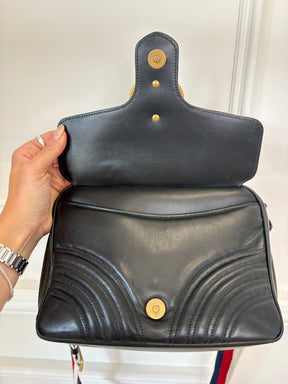 Gucci Black Chevron Leather Marmont Top Handle Satchel Bag