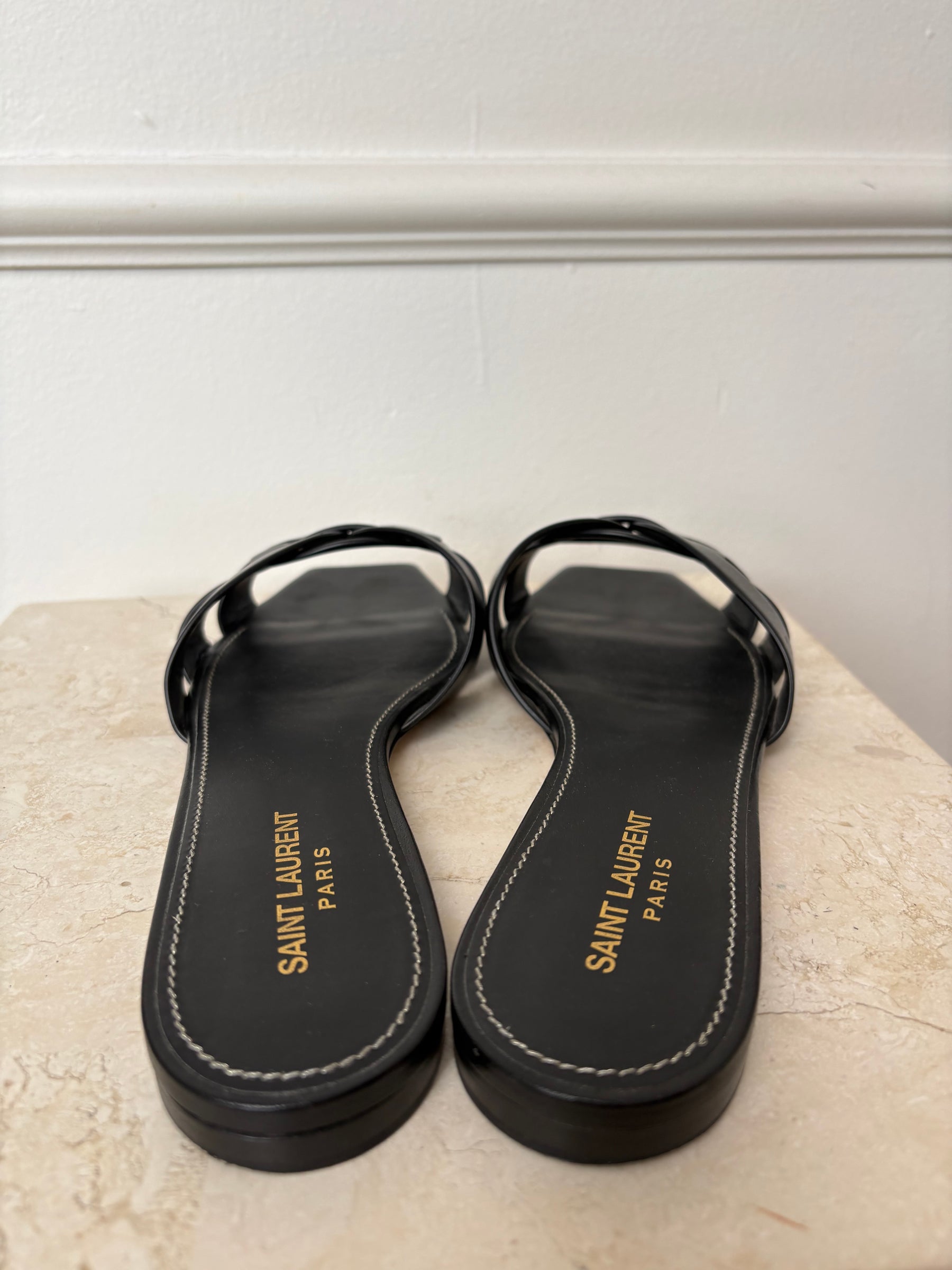 Saint Laurent Black Leather Tribute Slides, 41