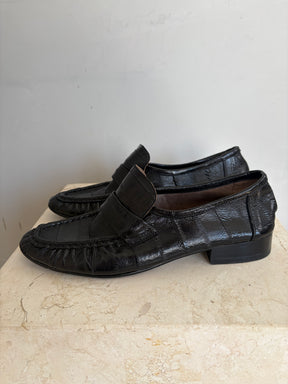 The Row Black Eel Skin Loafer, 38