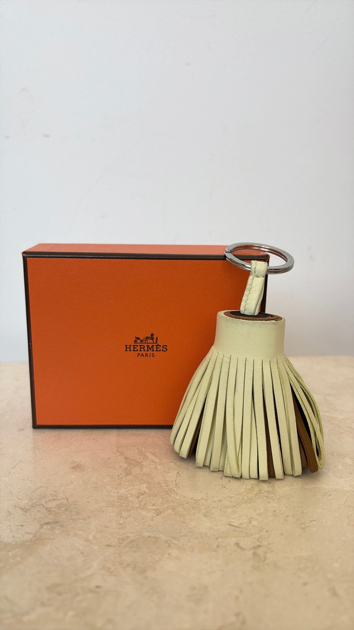 Hermès Yellow Brown and Black Leather Tassel Key Ring