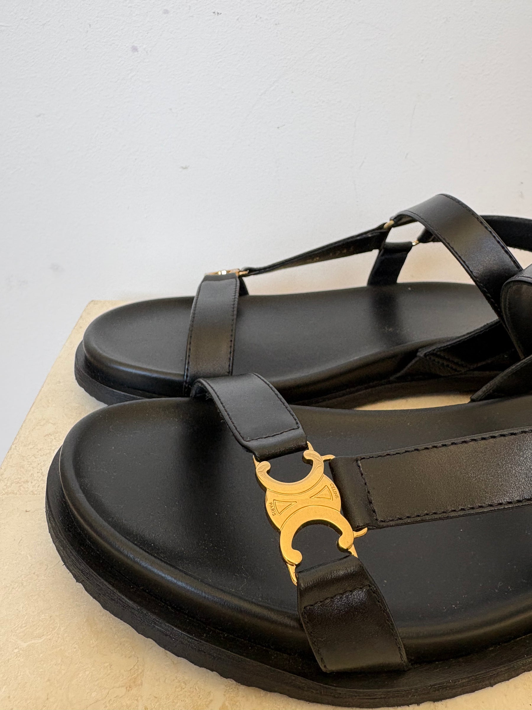 Celine Maud Sandal with Triomphe in Calfskin Black, 39