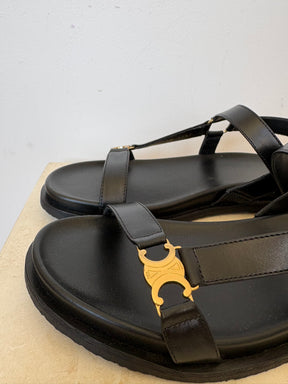 Celine Maud Sandal with Triomphe in Calfskin Black, 39