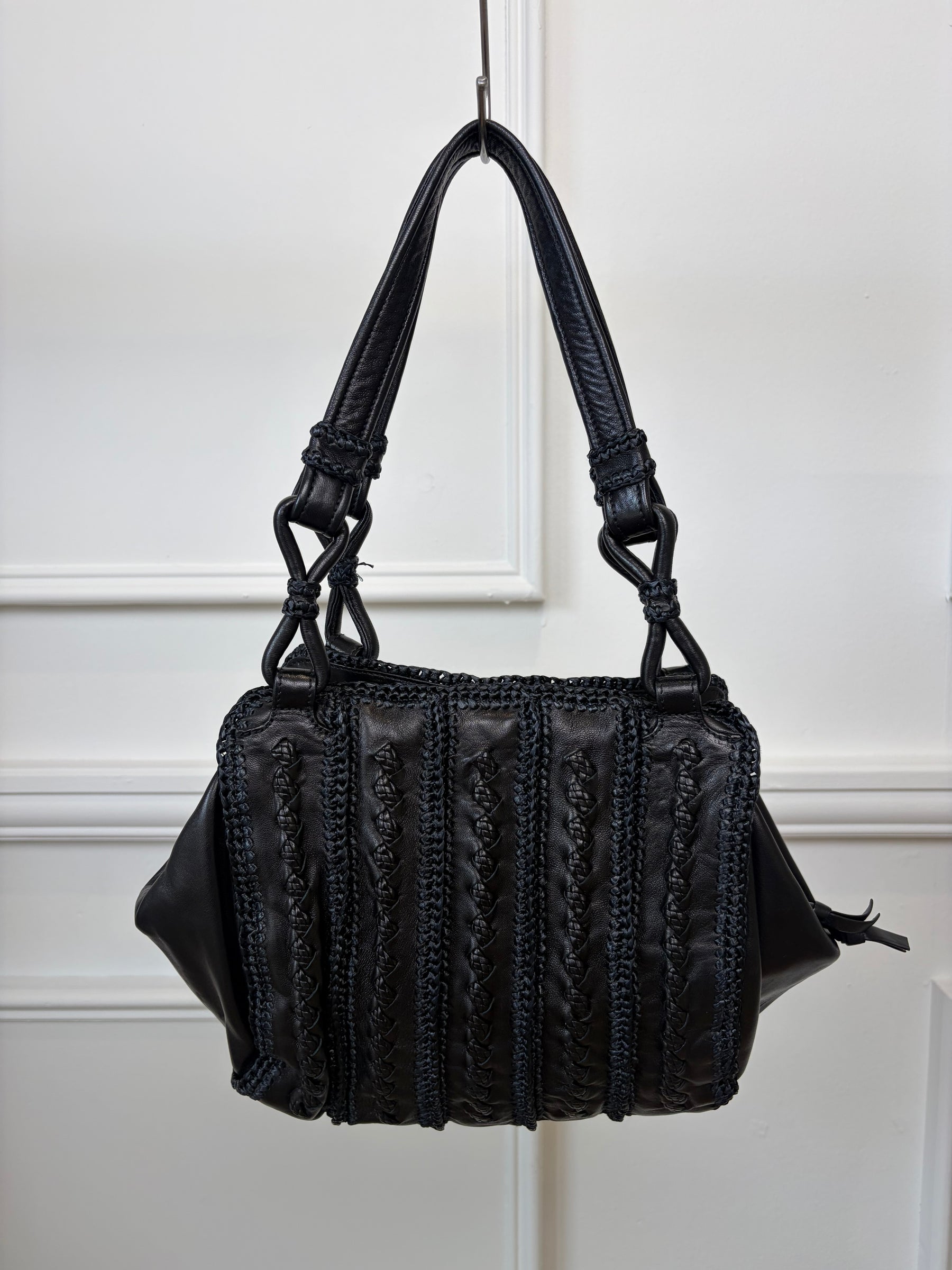 Bottega Veneta Black Braided Leather Shoulder Tote