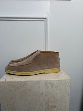 Loro Piana Stone Suede Open Walk Ankle Boot, 41