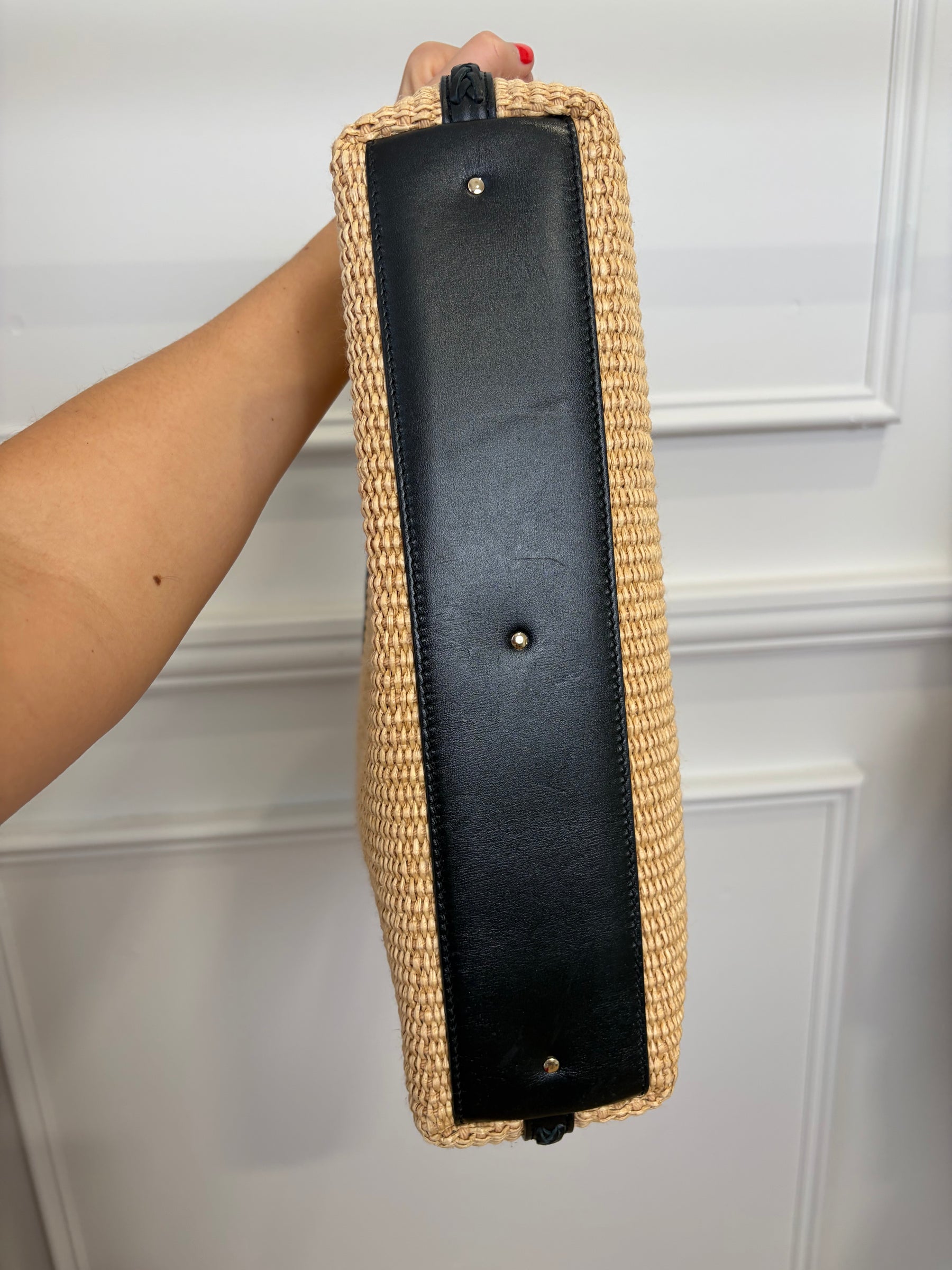 Chloé Raffia and Black Leather Marcie Hobo Bag