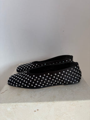 Magda Butrym Black Satin Crystal Flats, 39