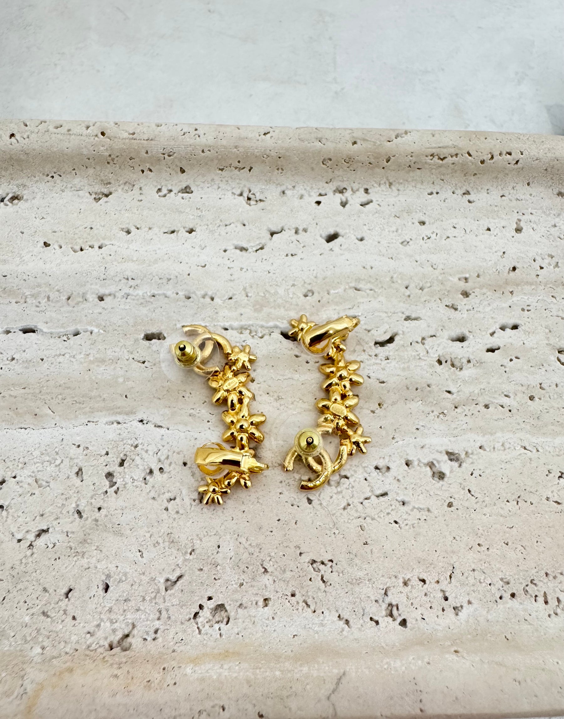 Chanel Gold Tone and Crystal Floral CC Climber Earring
