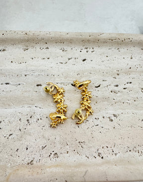 Chanel Gold Tone and Crystal Floral CC Climber Earring