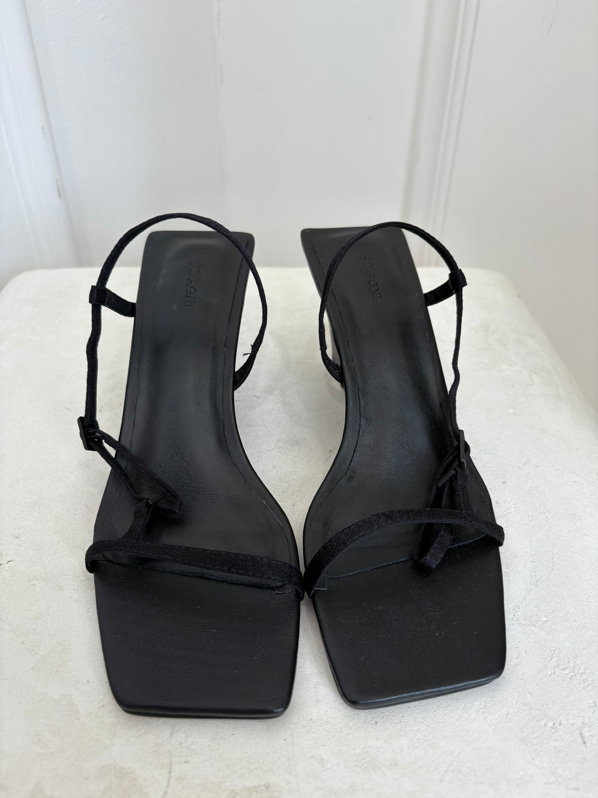 St Agni Black Strappy Wedge Heels, 38