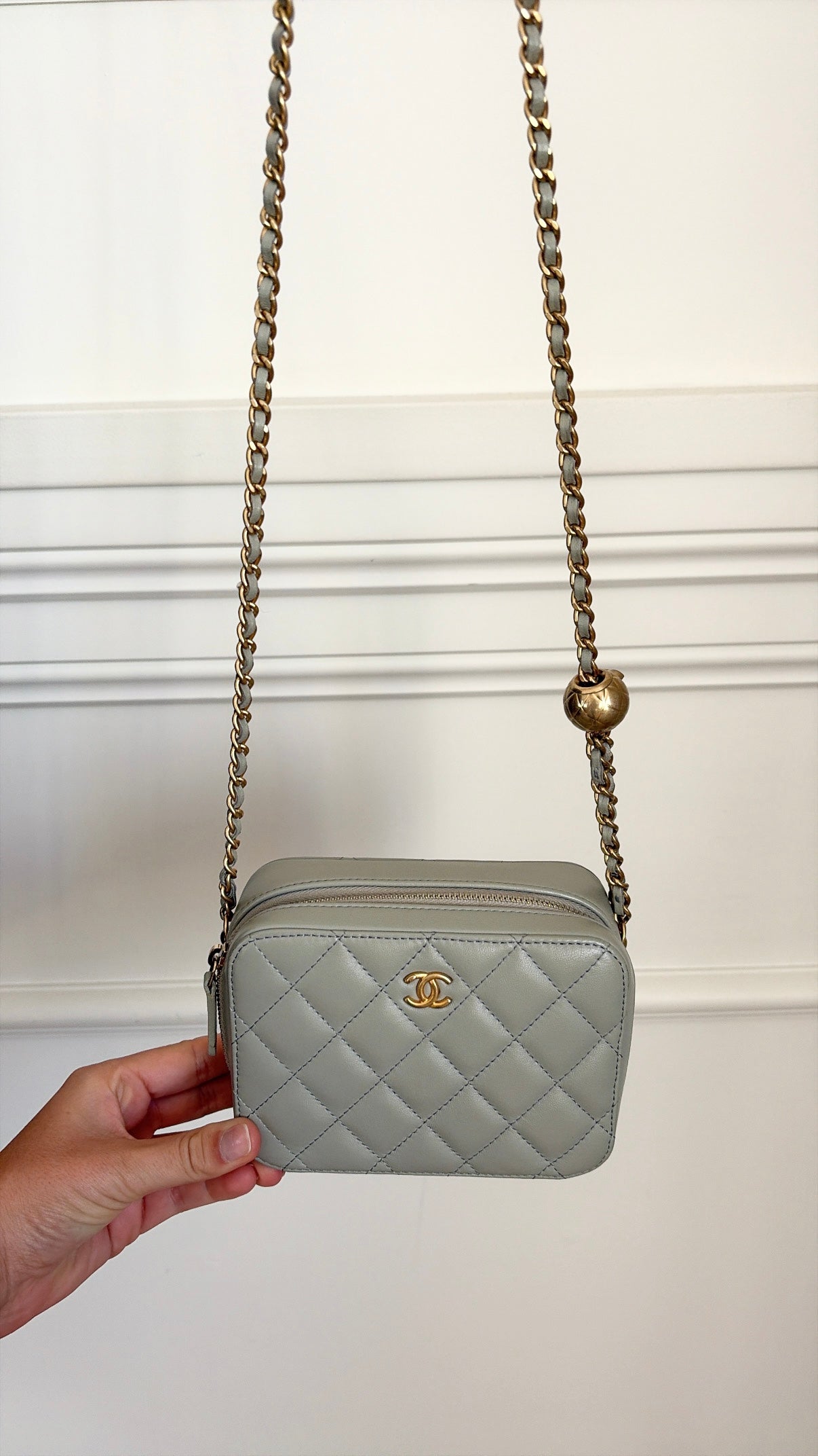 Chanel Light Grey Lambskin Pearl Crrush Mini Camera Bag