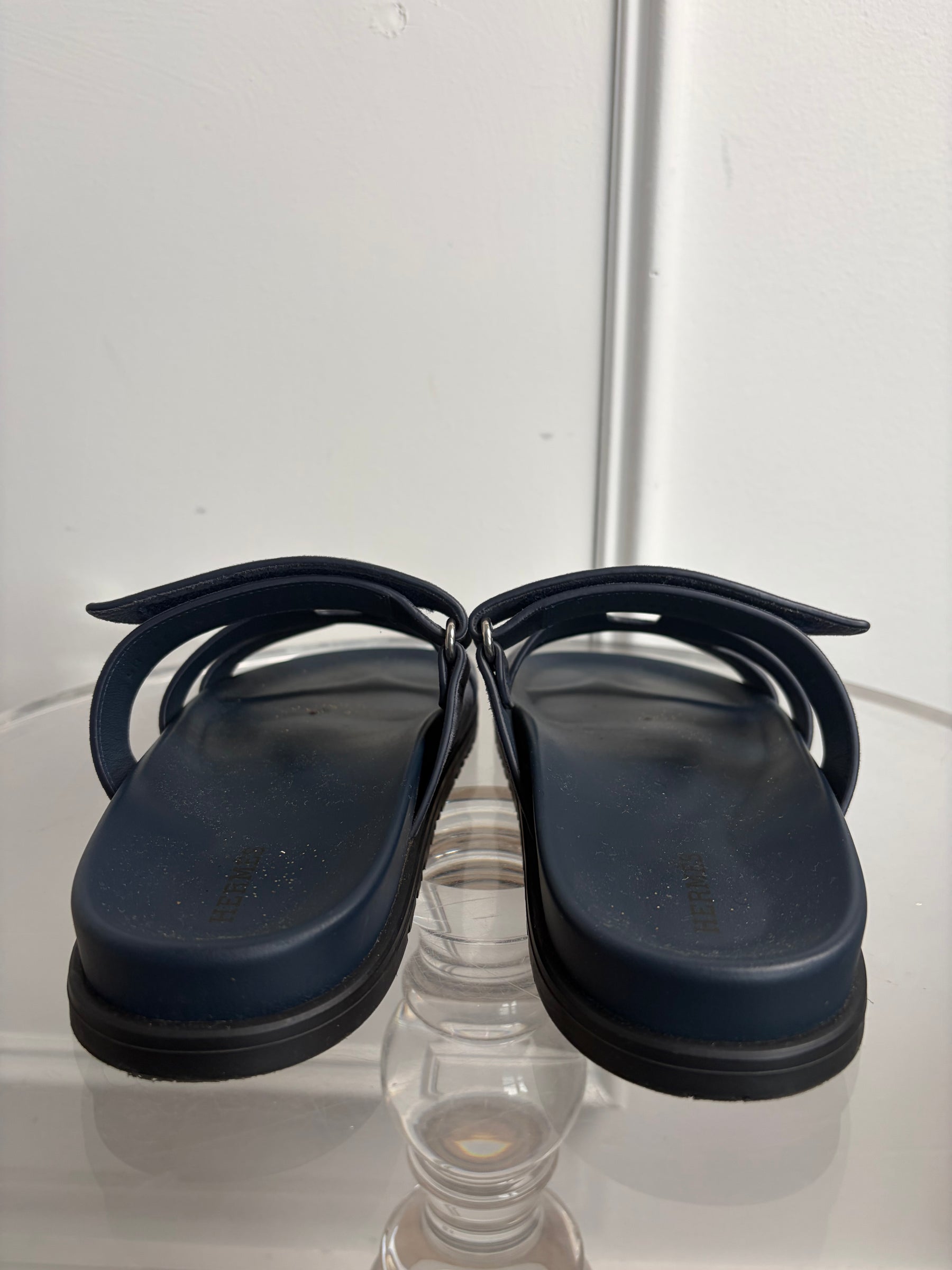 Hermès Navy Suede Chypre Sandals, 39