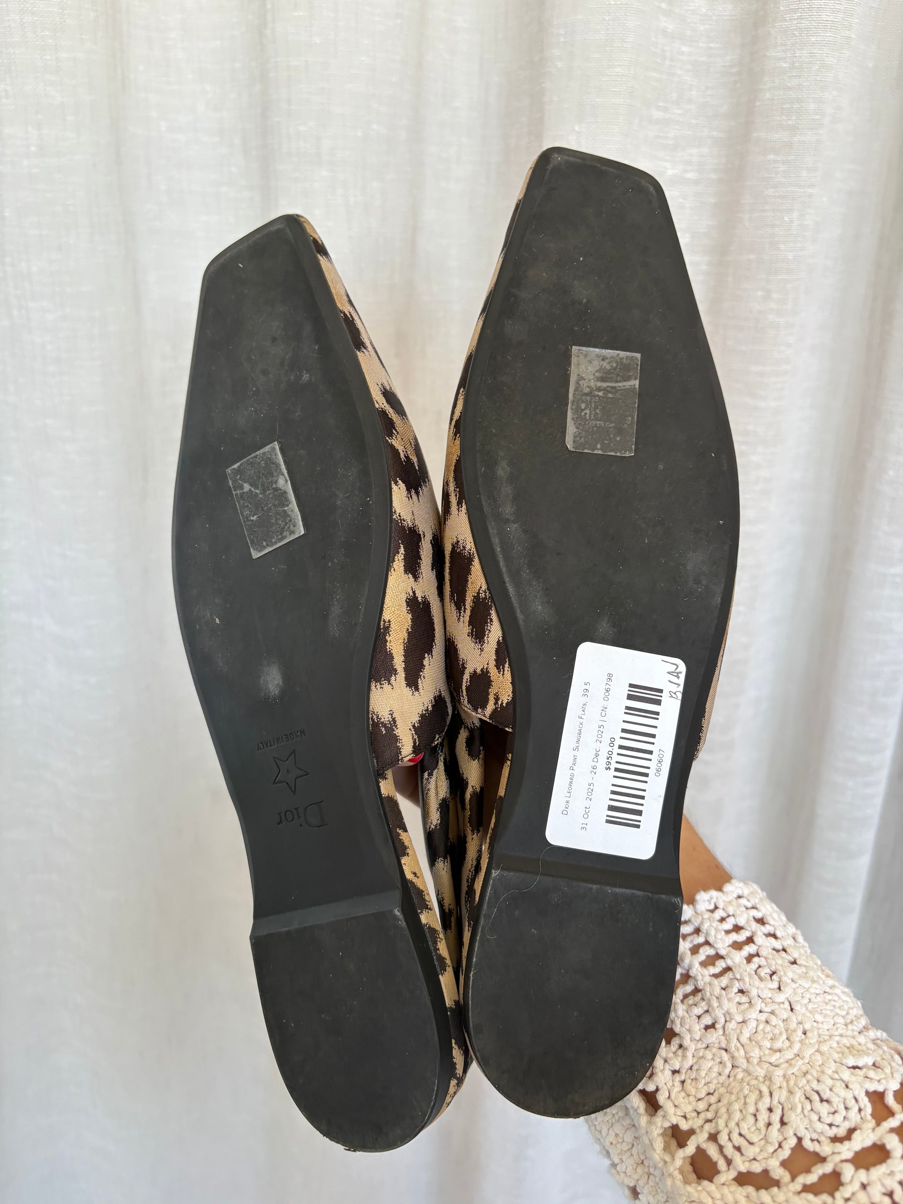 Dior Leopard Print Slingback Flats, 39.5
