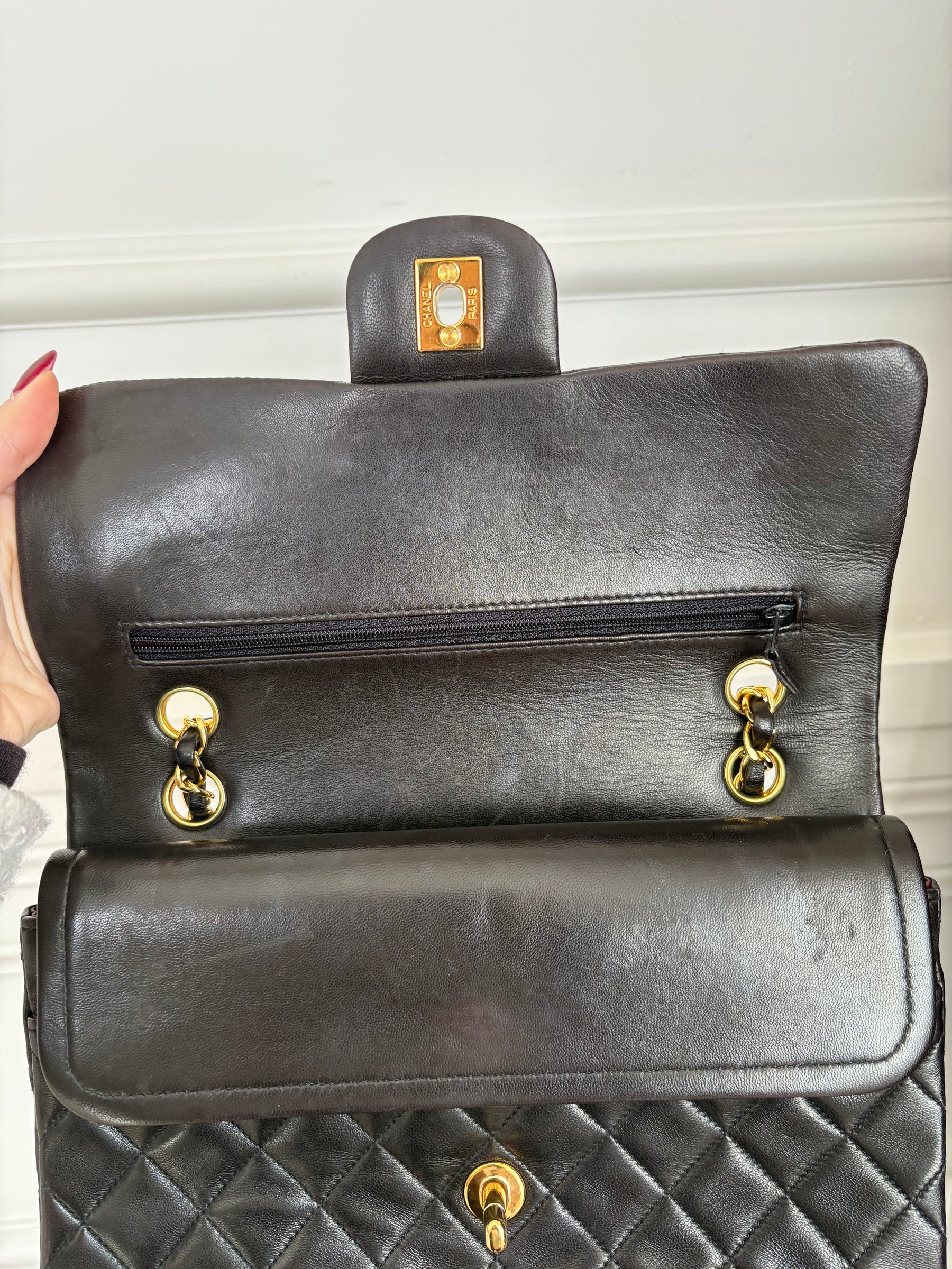 Chanel Dark Brown Lambskin Leather Medium Classic Flap