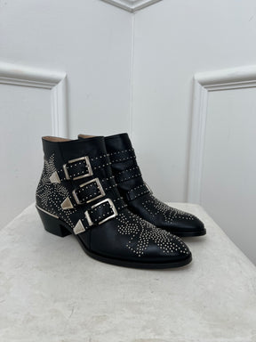 Chloé Black Leather and Silver Studded Susannah, 37.5