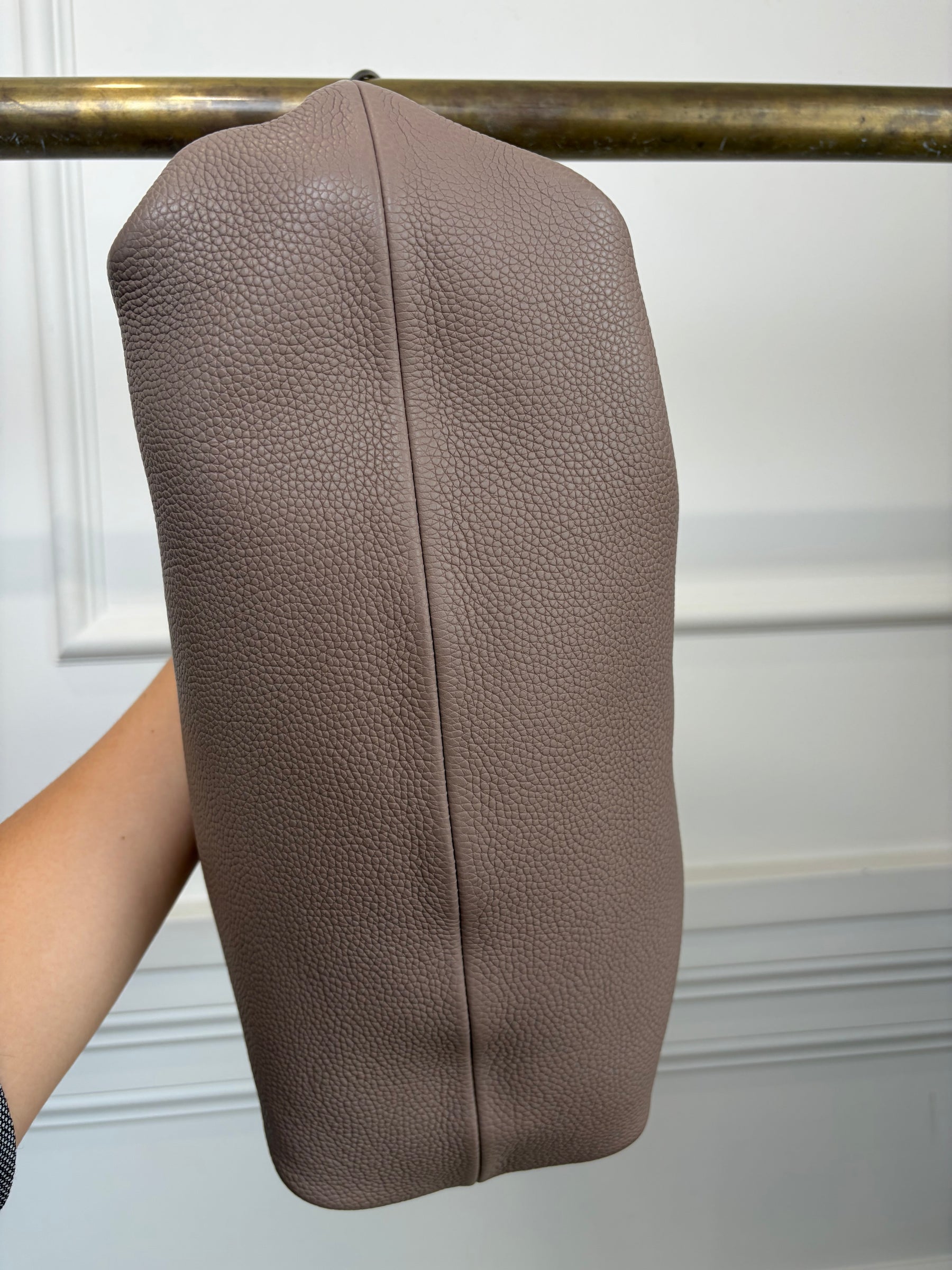 Salvatore Ferragamo Grained Leather Handbag In Taupe With Gold Tone HW