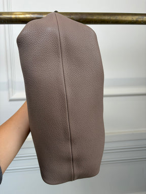 Salvatore Ferragamo Grained Leather Handbag In Taupe With Gold Tone HW