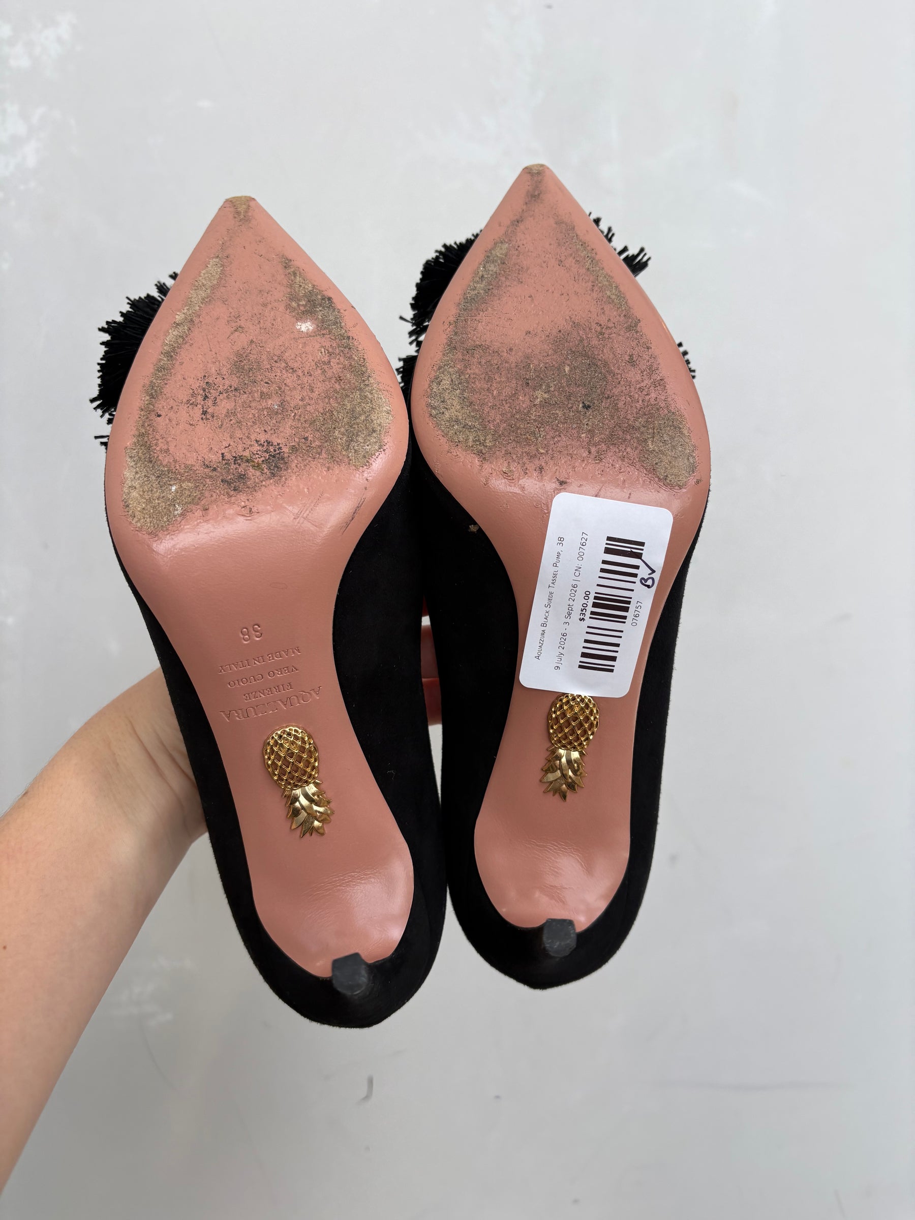Aquazzura Black Suede Tassel Pump, 38