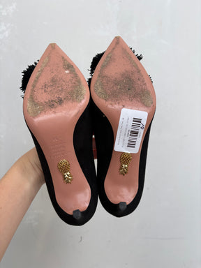 Aquazzura Black Suede Tassel Pump, 38