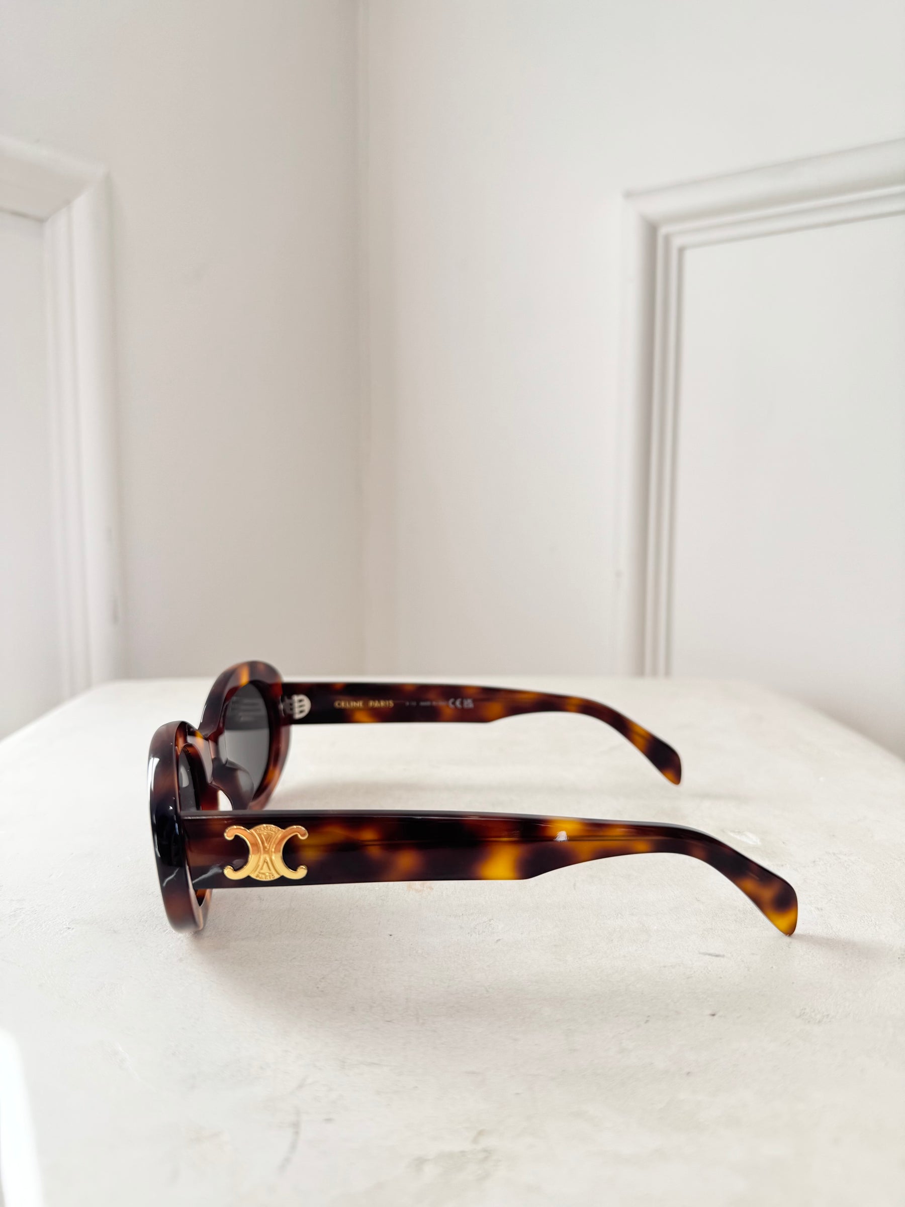 Celine Tortoiseshell Oval Triomphe Sunglasses