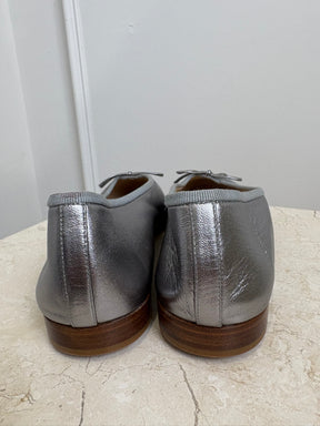 Chanel Silver Leather Ballet Flats, 39