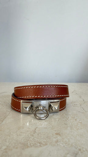 Hermès Rivale Double Bracelet Tan Silver
