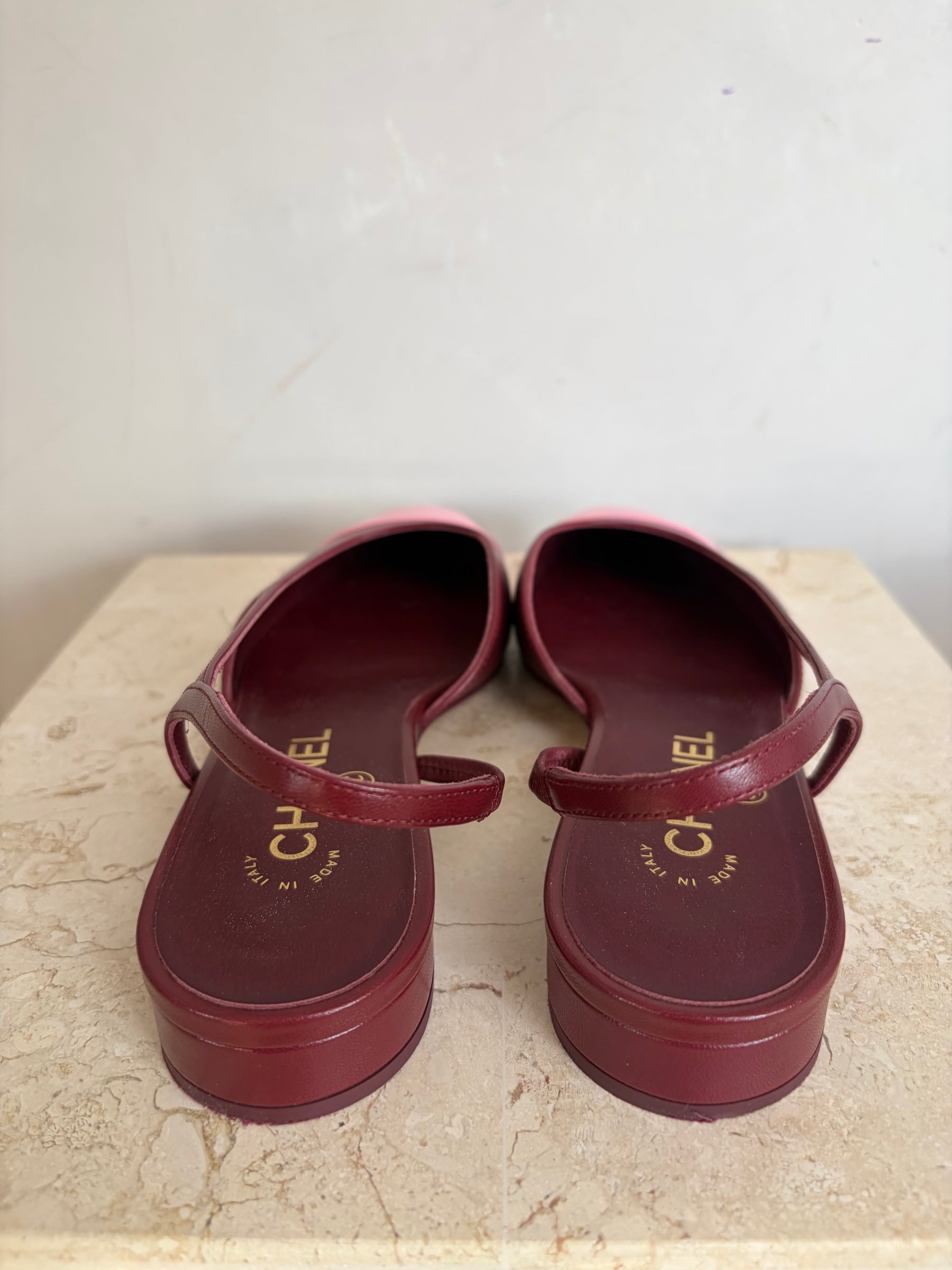 Chanel Burgundy And Pink Slingback Ballet Flats, 39 C