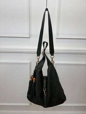 Gucci Emerald Green Metallic Leather Indy Jackie Hobo Bag