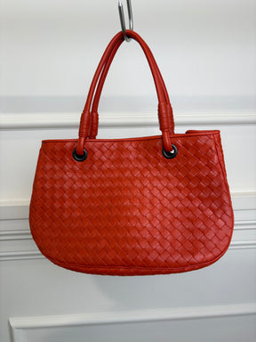 Bottega Veneta Orange Intrecciato Leather Mini Tote