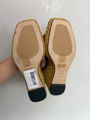 Jimmy Choo Suede Raffia Wedge Sandals Tan, 38.5