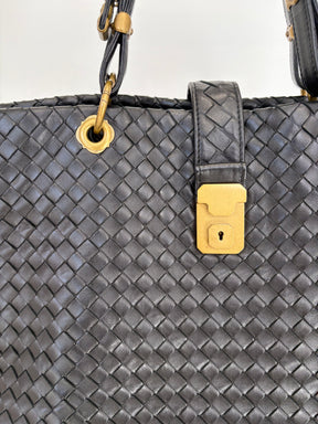Bottega Veneta Black Intrecciato Leather Buckle Tote
