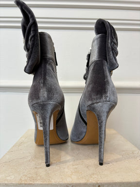 Alexandre Vauthier Grey Velvet Crystal Buckle Heeled Ankle Boots, 41