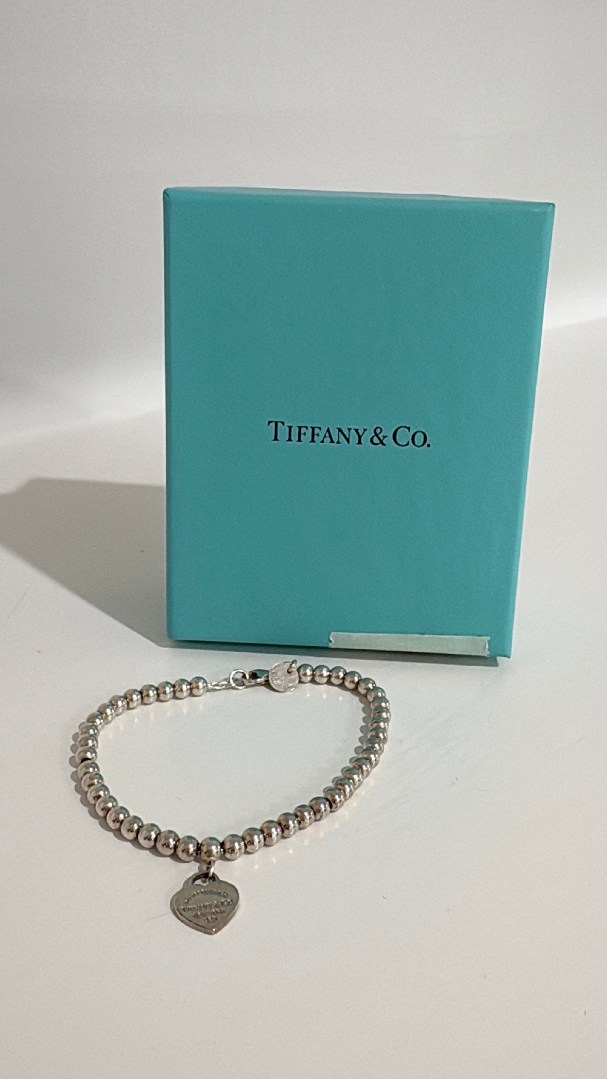Tiffany Enamel Heart Silver Bead Bracelet