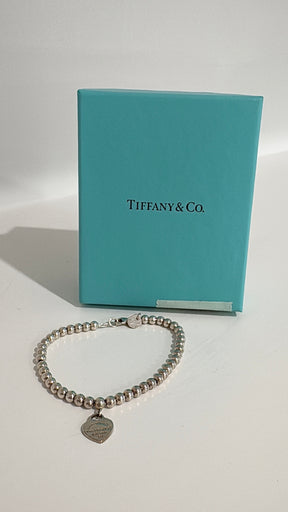 Tiffany Enamel Heart Silver Bead Bracelet