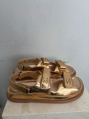 Chanel Rose Gold Leather Dad Sandals, 41.5C