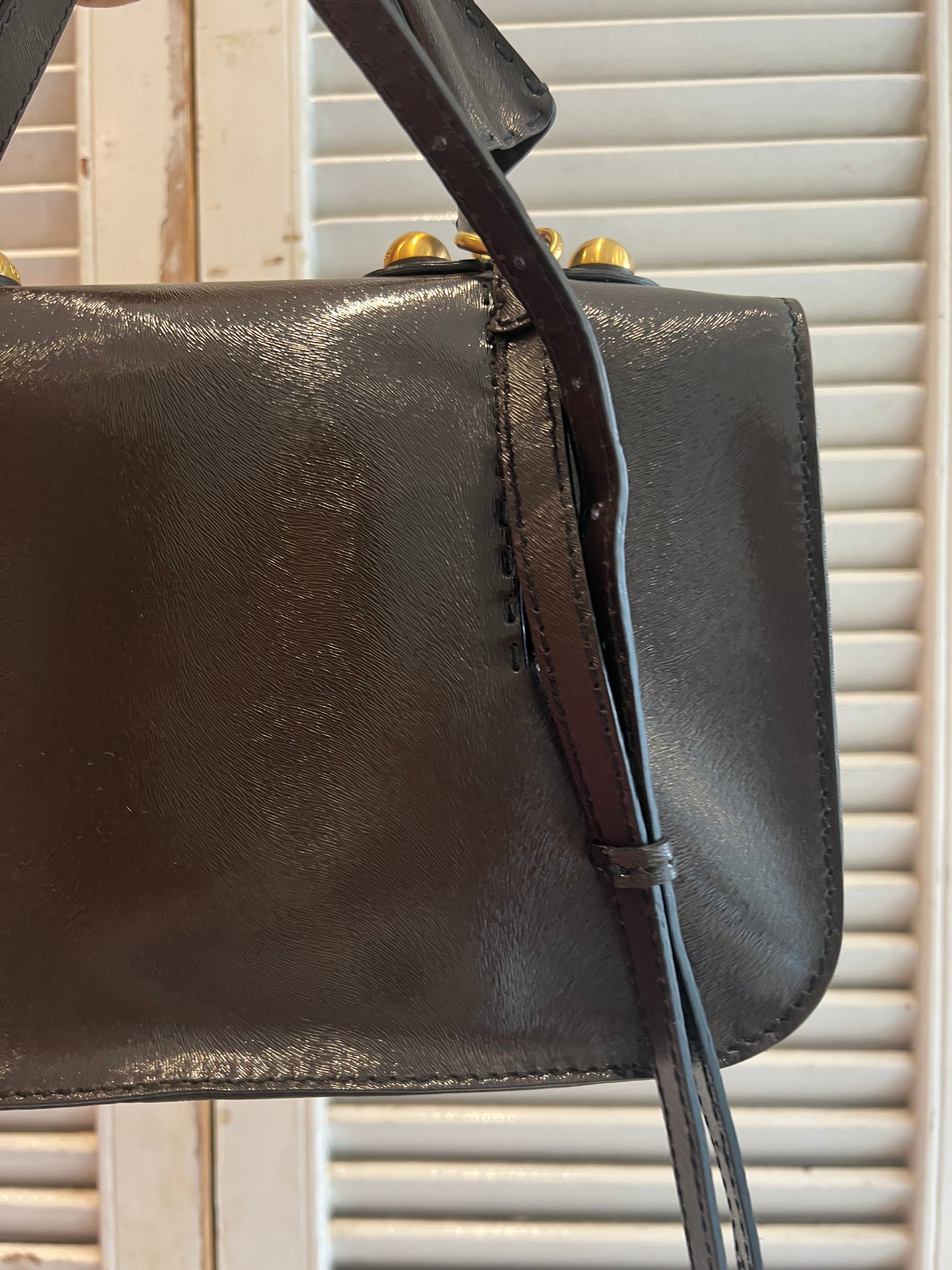 Fendi Brown Coated Leather Top Handle Shoulder Bag
