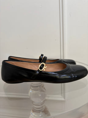 Gianvito Rossi Black Patent Leather Ballet Flats, 37.5