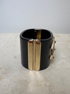 Chanel Black and Gold Tone Acrylic Cuff
