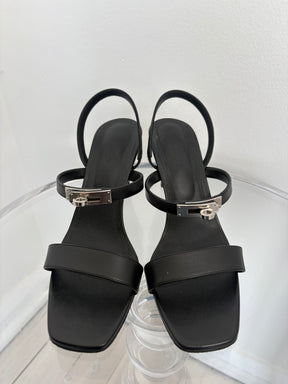 Hermès Black Leather 'Glamour' Heels, 41