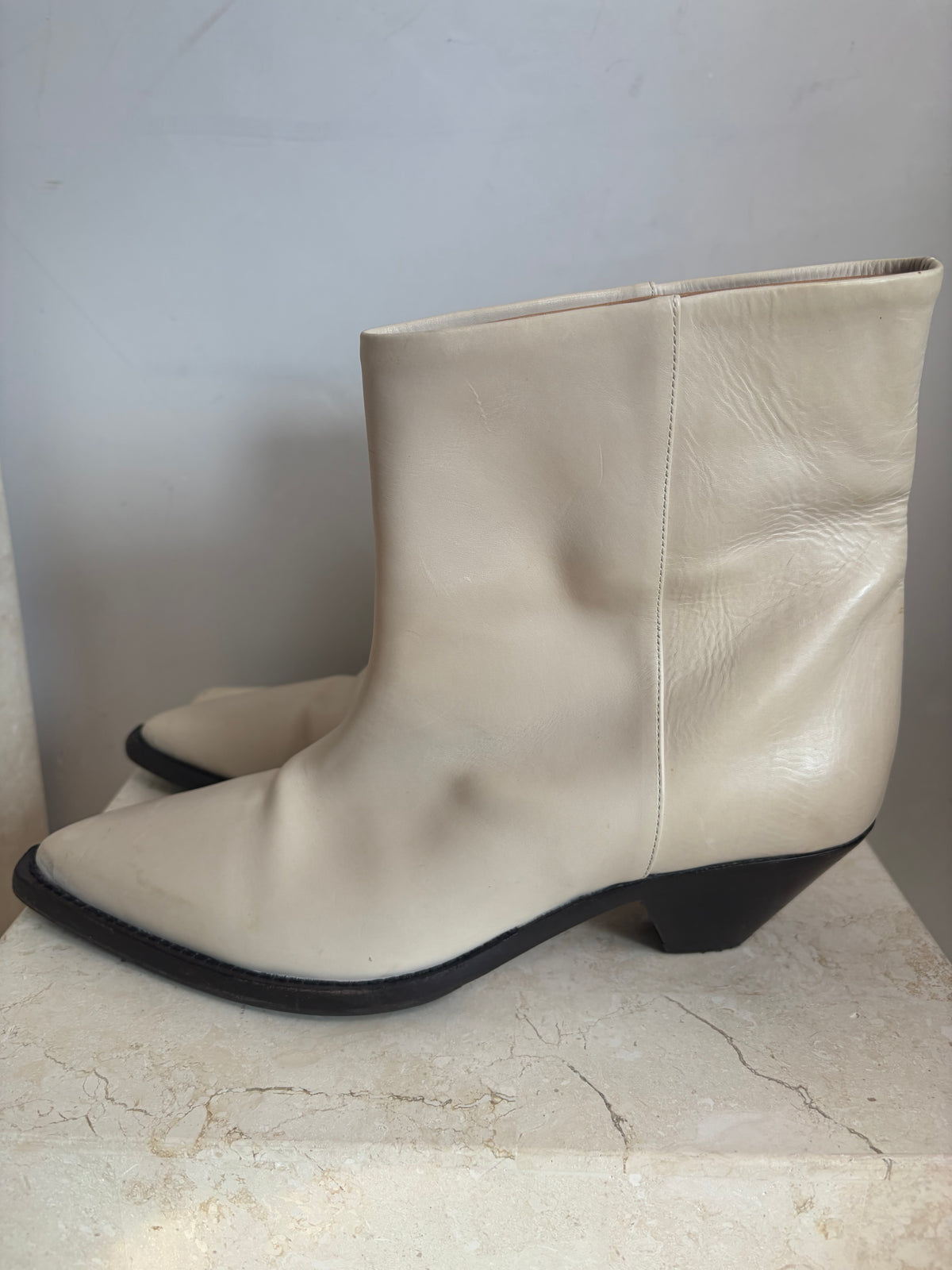 Isabel Marant Cream Leather Pointed ANkle Boot, 39