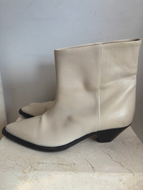 Isabel Marant Cream Leather Pointed ANkle Boot, 39