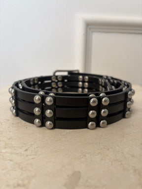 Camilla and Marc Black Leather Stud Perno Belt, xs/s