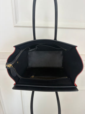 Celine Beige, Black and Red Leather and Suede Luggage Bag