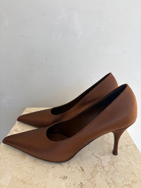 Prada Satin Pumps In Tobacco, 38