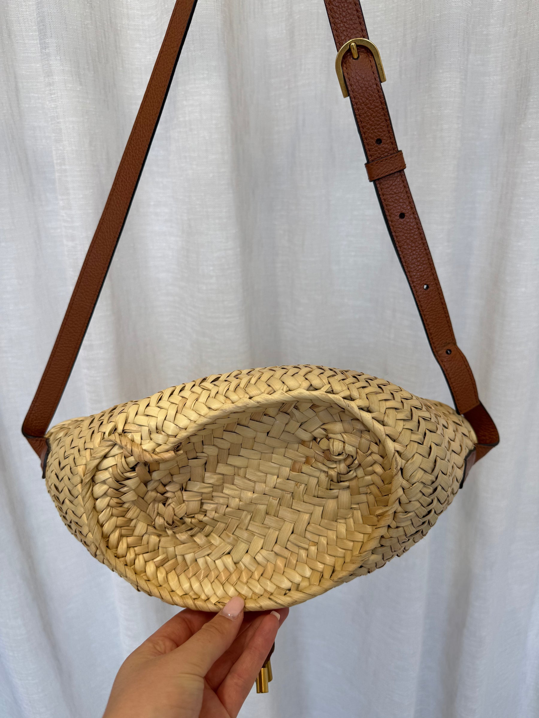 Chloé Raffia and Tan Leather Basket Shoulder Bag
