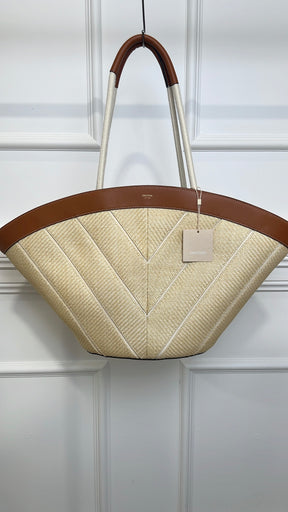 Oroton Straw Chevron Leather Trimmed Tote Bag