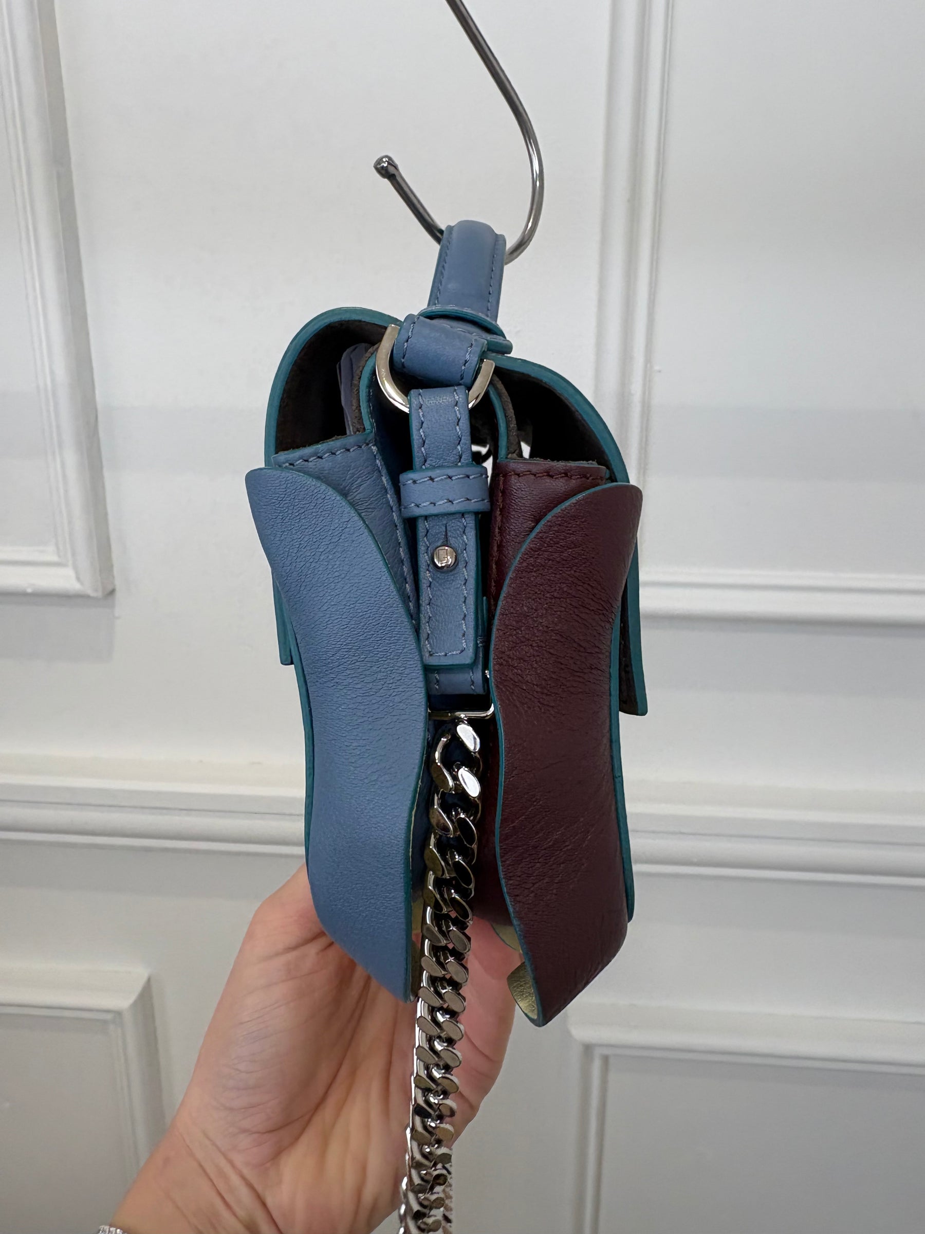 Fendi Blue and Burgundy Leather Double Sided Wave Baguette