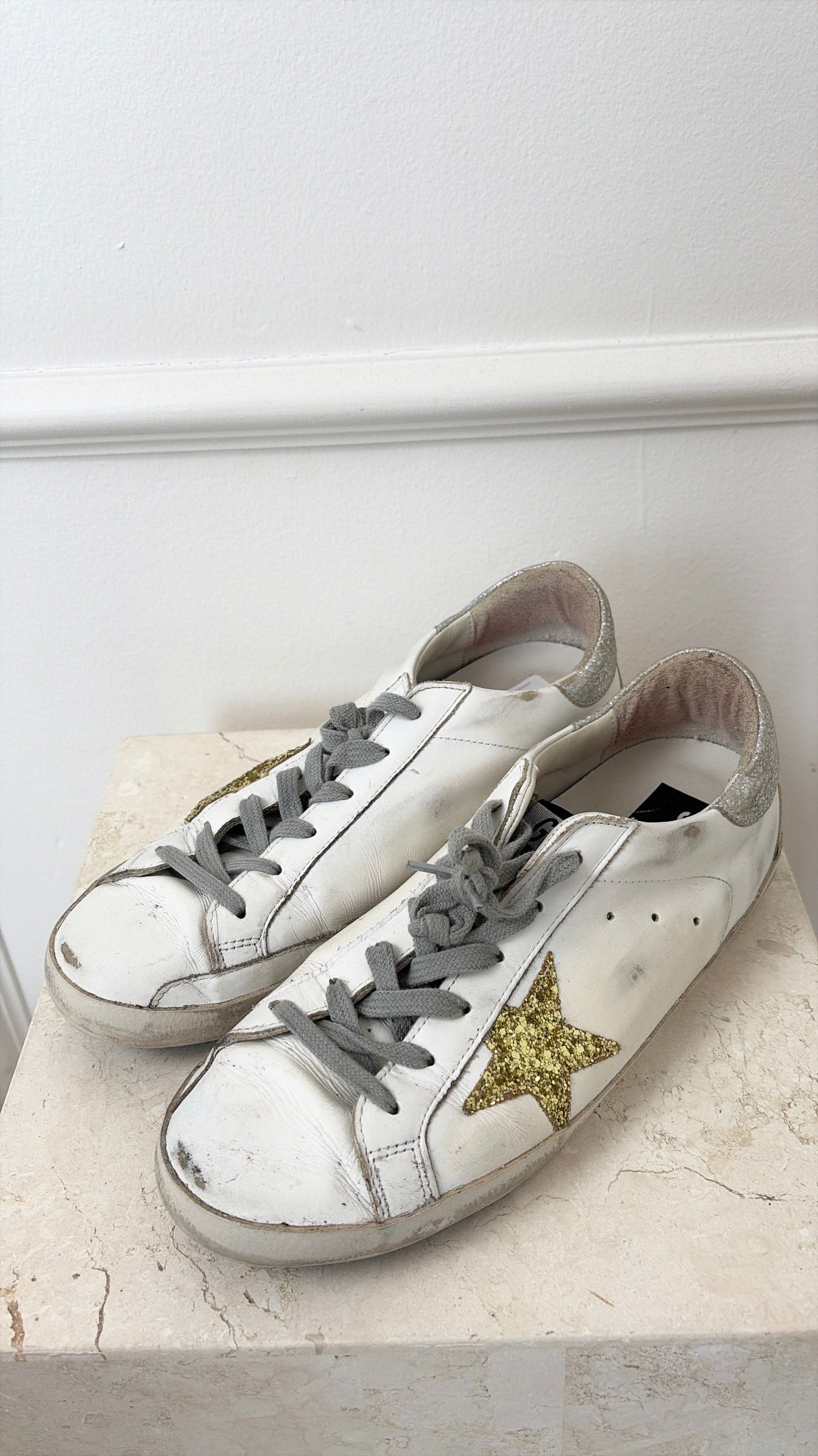 Golden Goose White and Gold and Silver Superstar Sneaker, 41