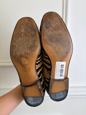 Gucci Black and Brown Ponyhair Tiger Print Loafer, 7 UK